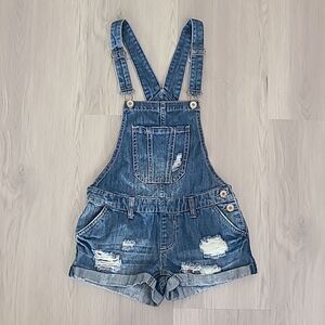 6ixty8ight denim overall romper (s) blue jean distressed summer fit (xs)